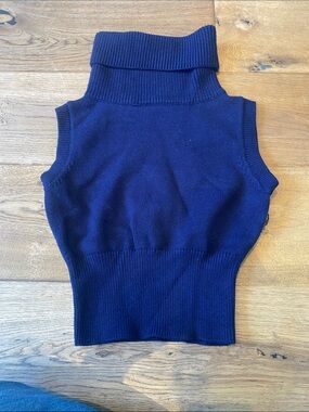 Zara Sleeveless Turtleneck Knit Vest - Navy
